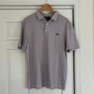 Fred Perry Slim Fit Striped White Maroon Red Short Sleeve Polo Shirt Men's Large